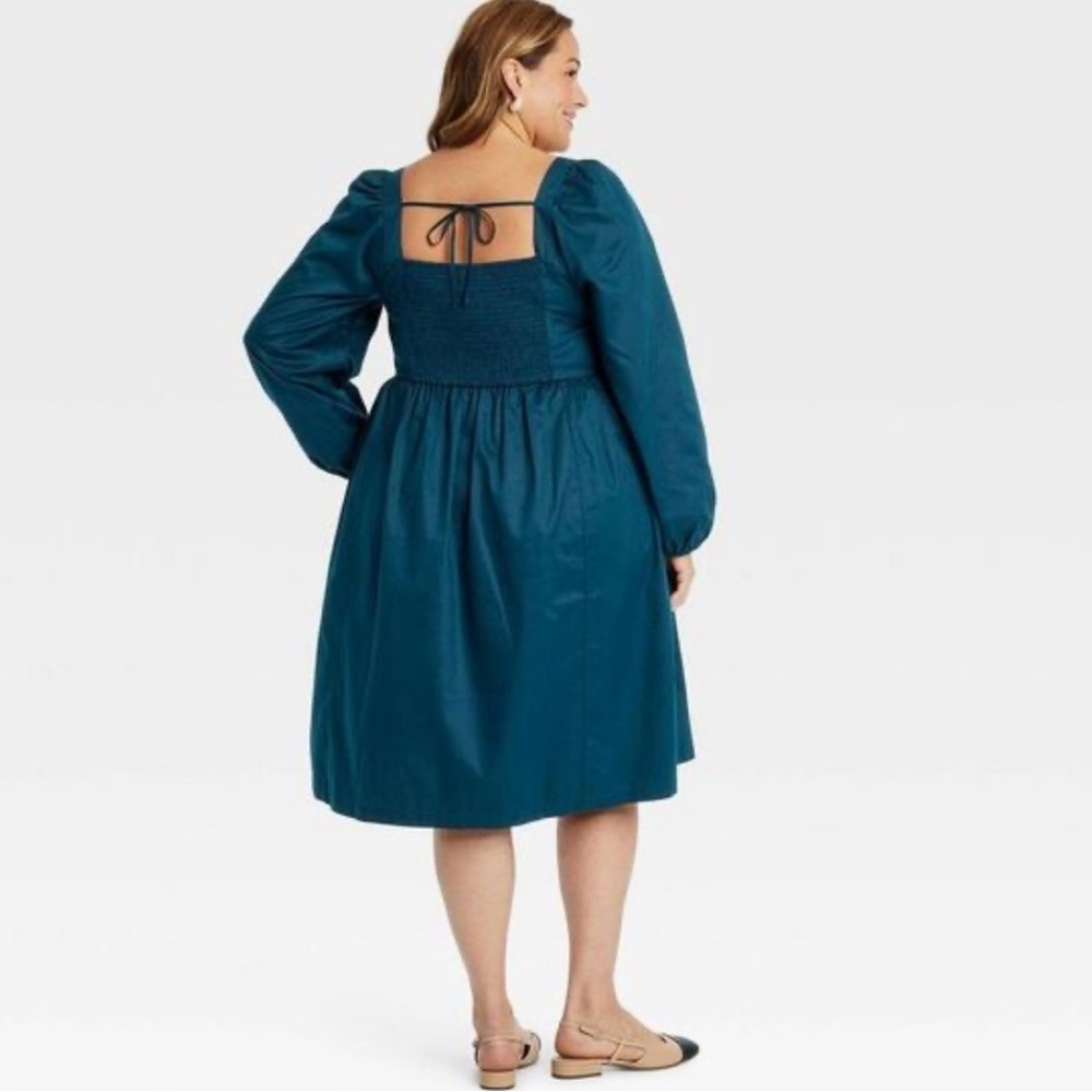 Ava & Viv blue  Dress Size 2x Balloon Sleeve Fairycore Neck Woven Midi Milkmaid